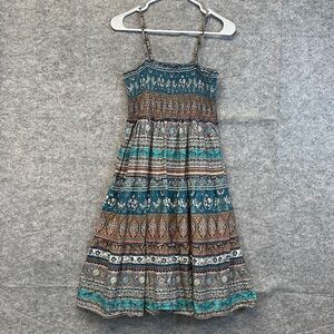 MUDD Summer Dress Medium Multicolor Floral Striped Midi Smocked Sleeveless Sun